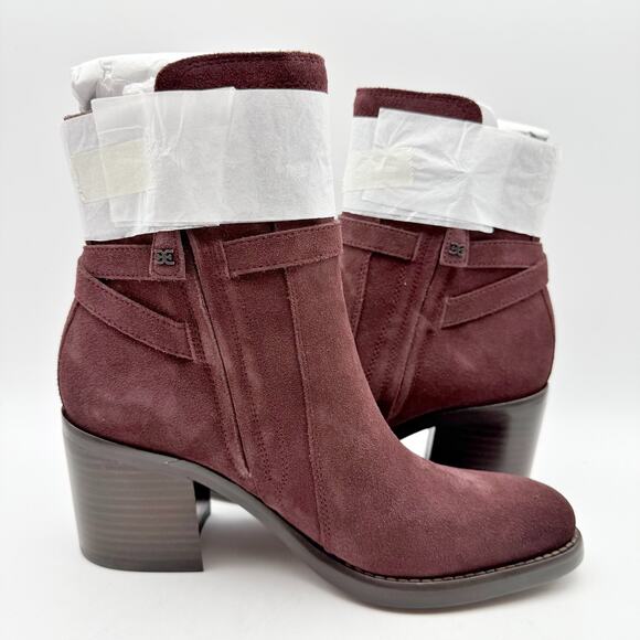 Sam Edelman Womens Simona Heeled Ankle Bootie US 8.5 M EU 39 Burgundy Suede NWOB - Picture 5 of 13